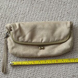 Beige Suede Wristlet Clutch
